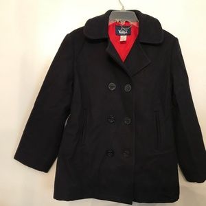 WOOLRICH Black Wool Fully Lined Peacoat Jacket